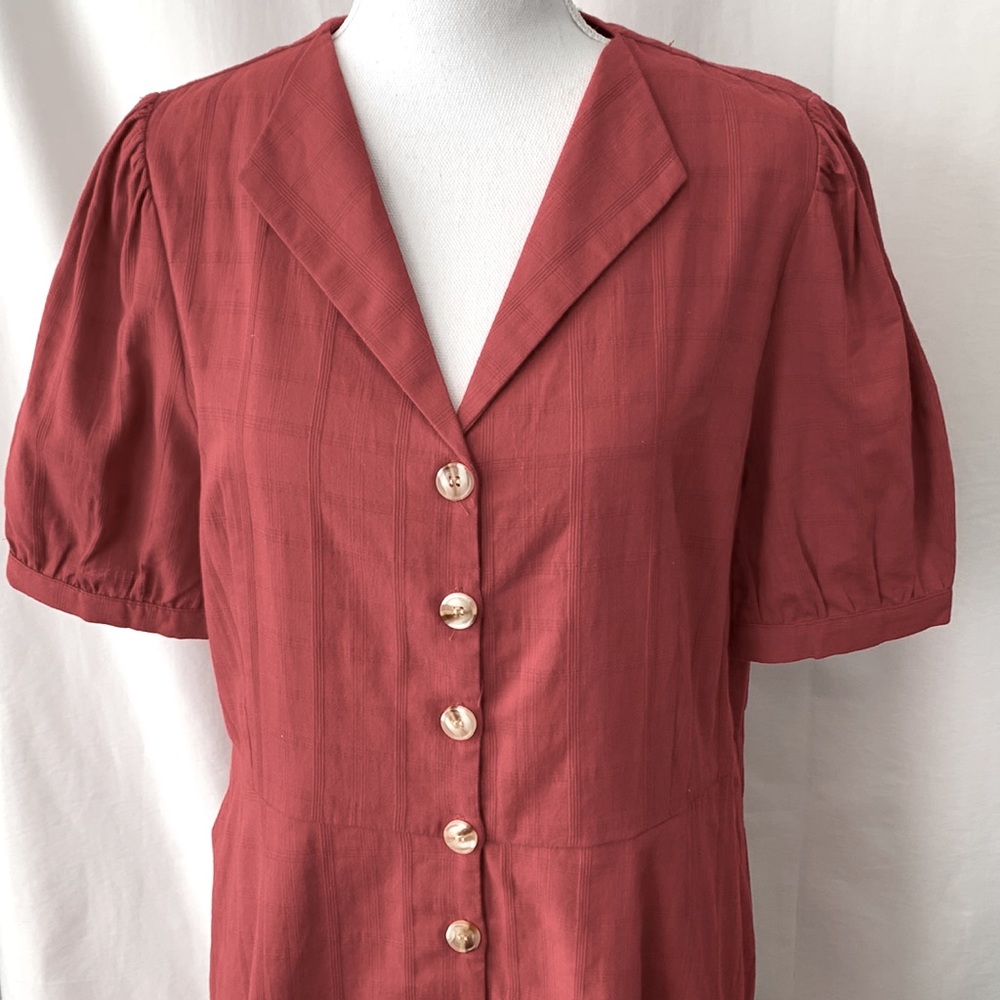 Allegra K Women's Cotton Puff Short Sleeve Flat Collar Button Down Shirt Dress